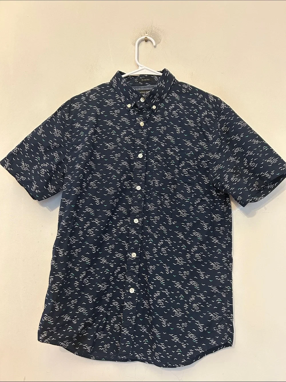 Banana Republic Men's Navy Short-Sleeve Button-Down Shirt Slim fit Sz M EUC